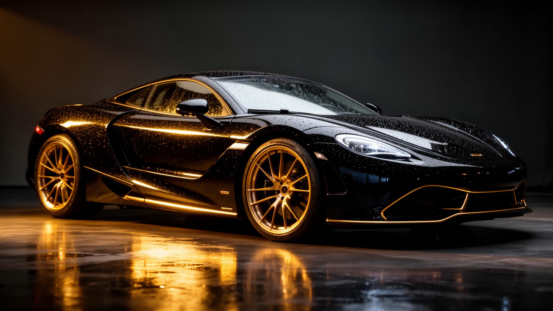 Detailed luxury car with gold accents